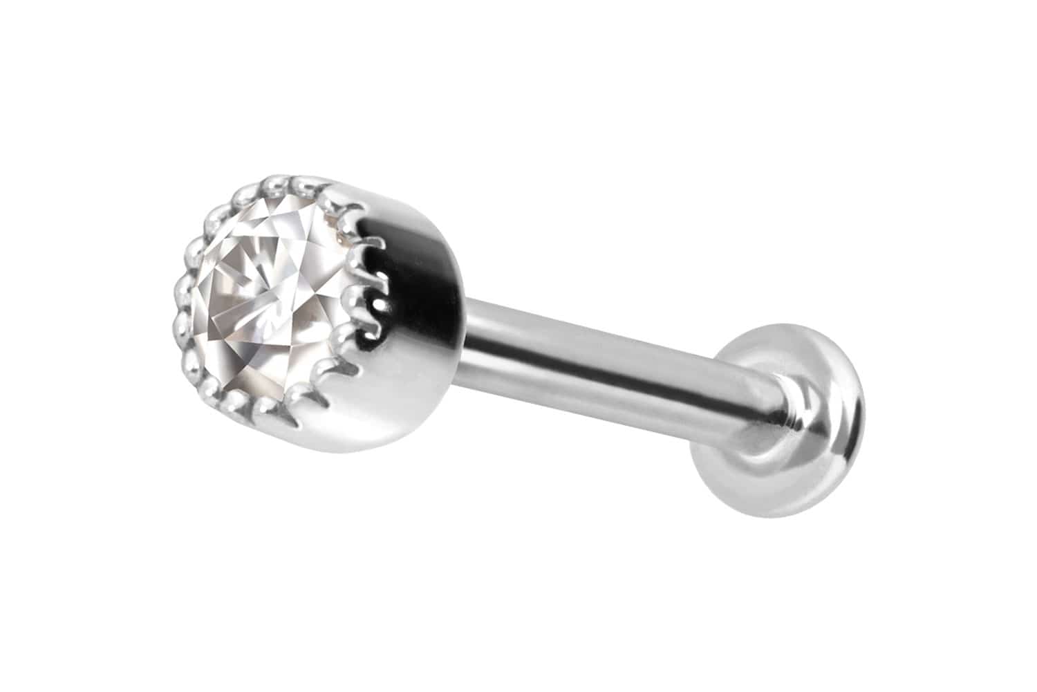 14 Karat Gold Labret Piercing mit Innengewinde MOISSANIT-DISC